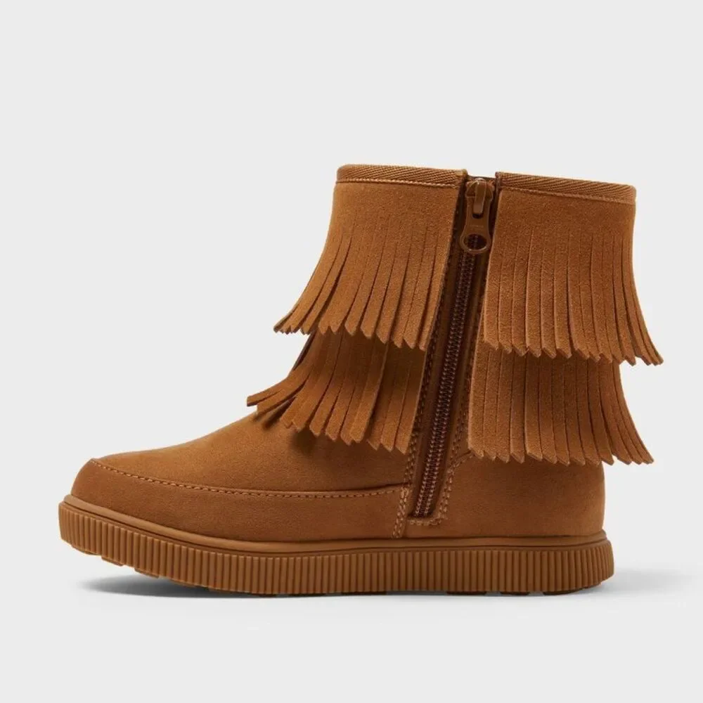 Kids' Fiona Fringe Cozy Boots - Cat & Jack Cognac 2
